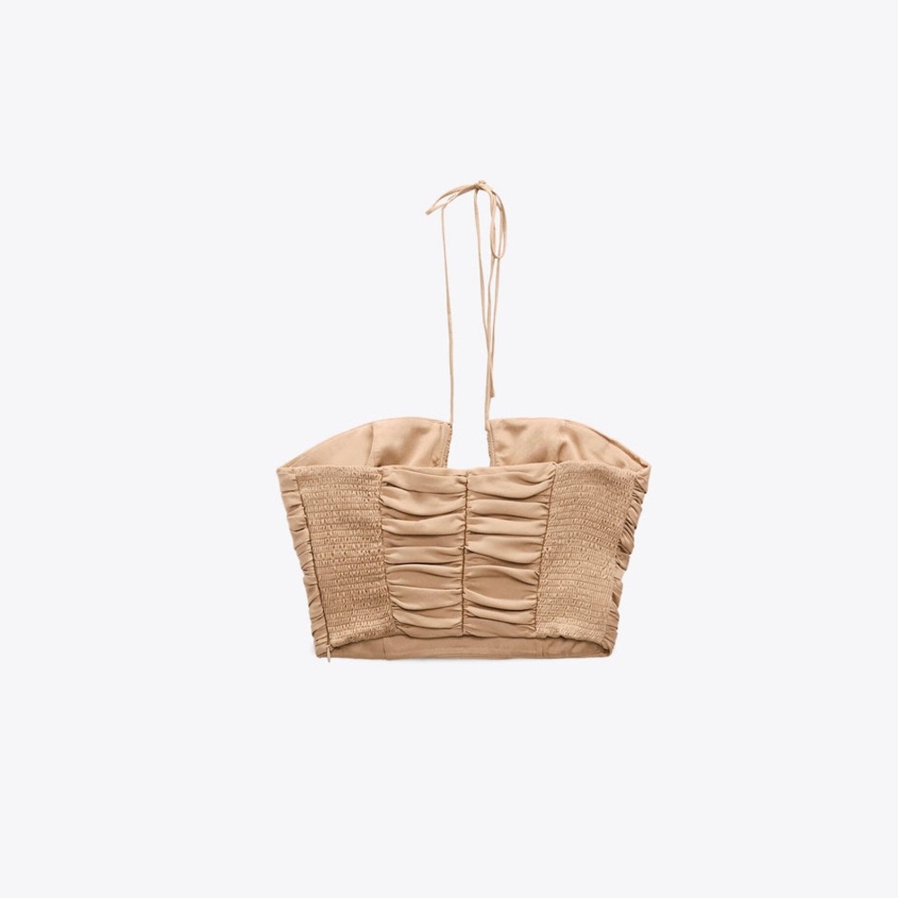Zara Tan Ruched Crop Top - Picture 2 of 14